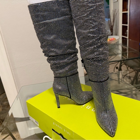 Gianni Bini Shoes - Gianni Bini Sparkling Black and Silver Heeled Boots